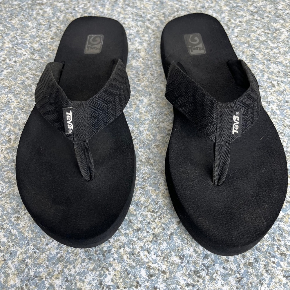 Teva Sandals Mush Mandalyn Wedge 2 Womens 7 Black Flip Flop Platform 4198